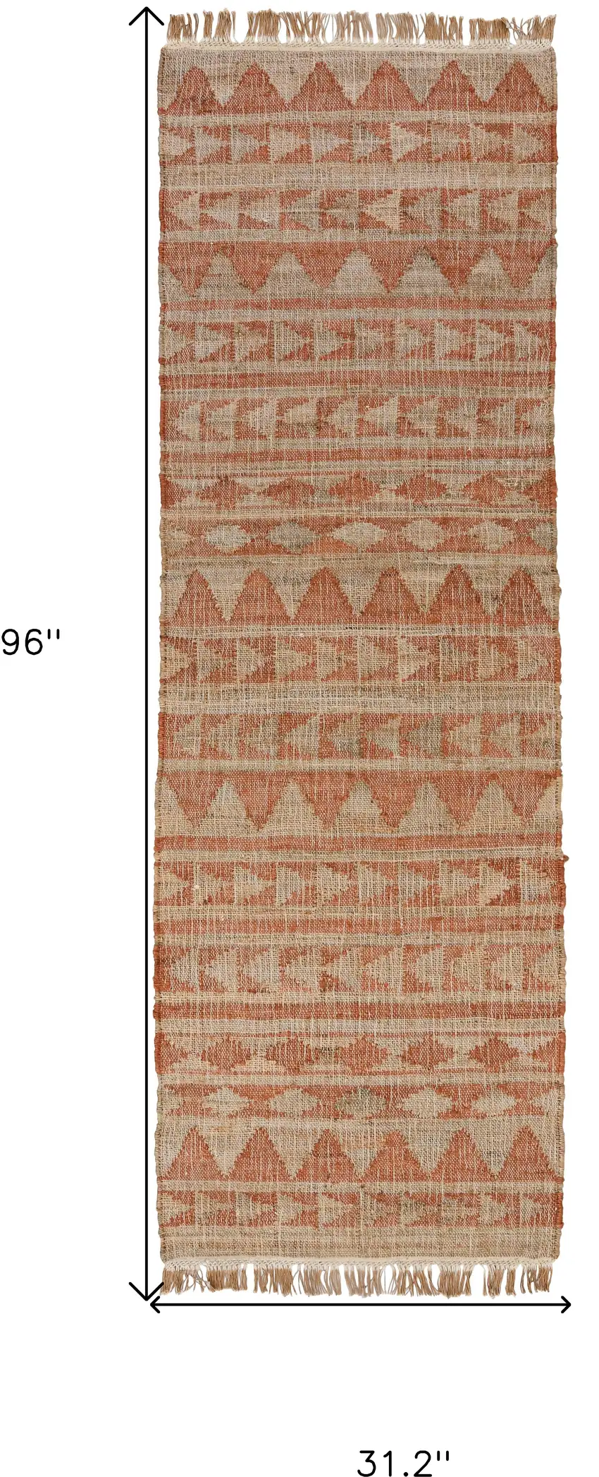 Orange and Ivory Geometric Hand Woven Runner Rug Photo 3