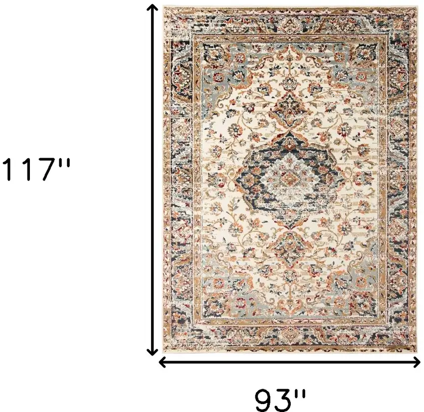 Orange and Ivory Medallion Power Loom Area Rug Photo 8
