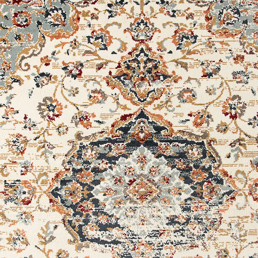 Orange and Ivory Medallion Power Loom Area Rug Photo 5