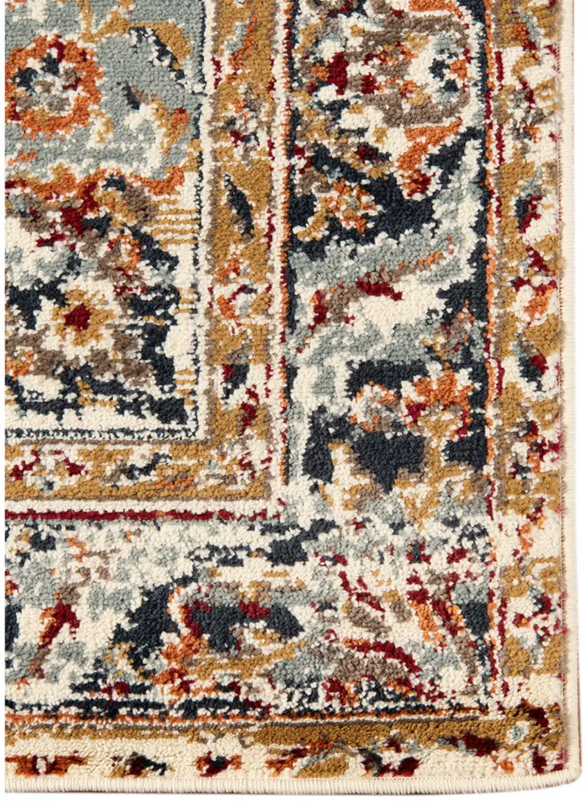Orange and Ivory Medallion Power Loom Area Rug Photo 3