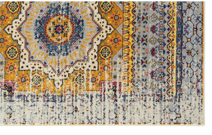 Orange and Ivory Medallion Power Loom Area Rug Photo 2