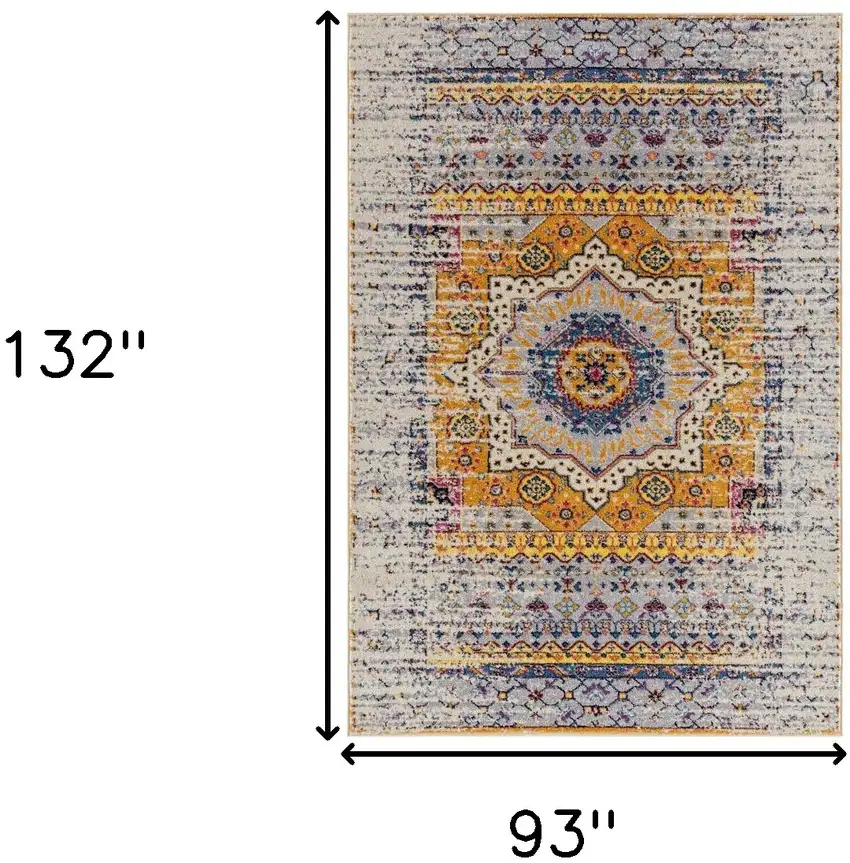 Orange and Ivory Medallion Power Loom Area Rug Photo 7