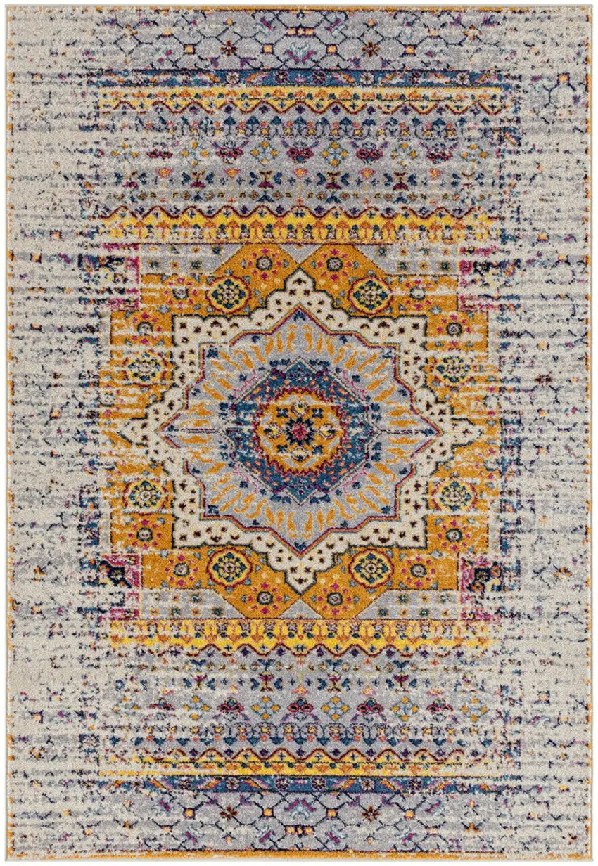 Orange and Ivory Medallion Power Loom Area Rug Photo 1