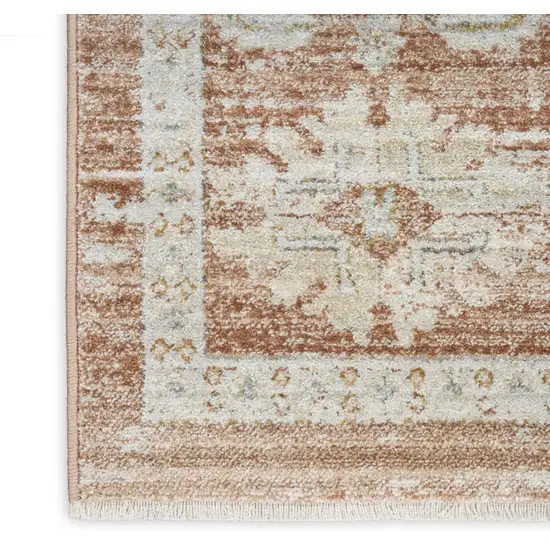 Orange and Ivory Oriental Power Loom Distressed Area Rug With Fringe Photo 7