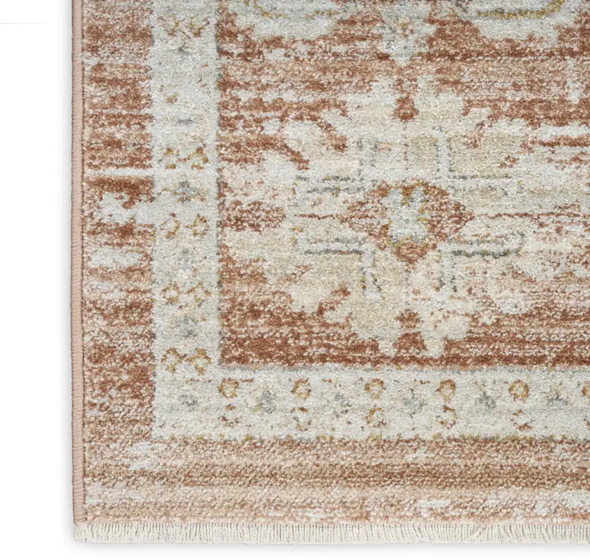 Orange and Ivory Oriental Power Loom Distressed Area Rug With Fringe Photo 7