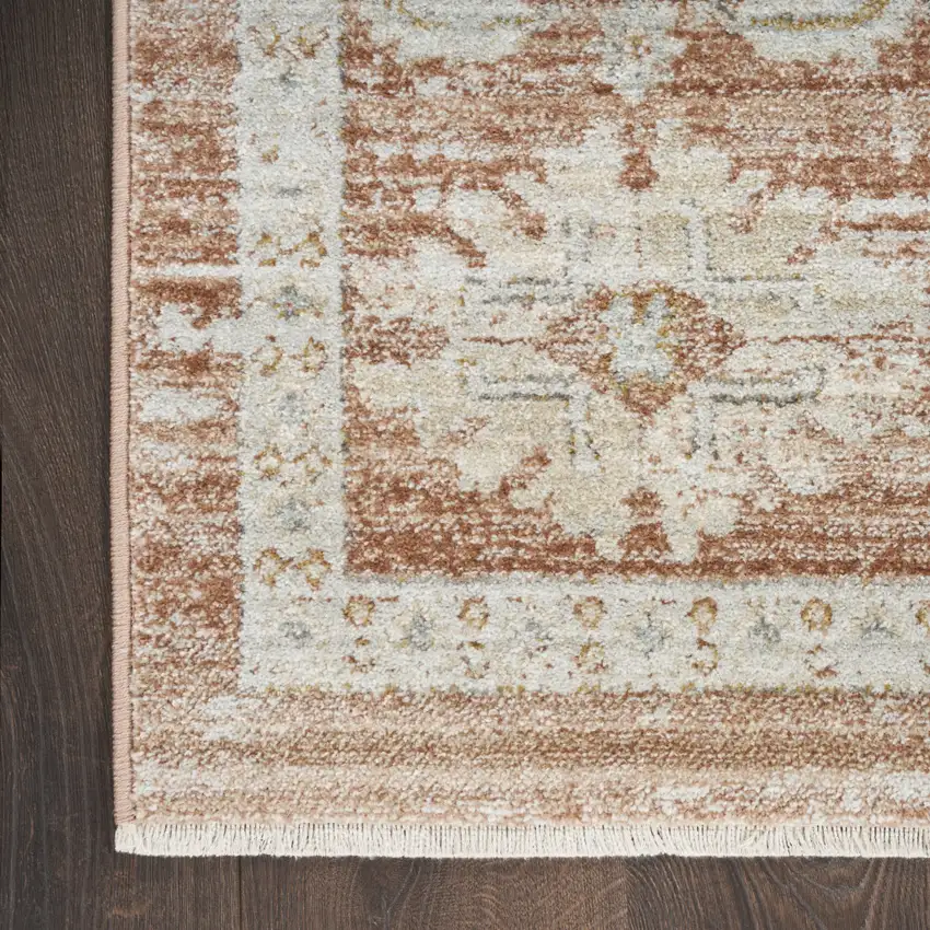 Orange and Ivory Oriental Power Loom Distressed Area Rug With Fringe Photo 9