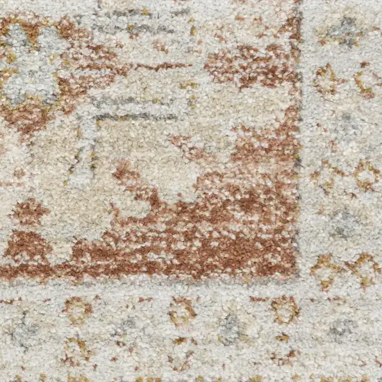 Orange and Ivory Oriental Power Loom Distressed Area Rug With Fringe Photo 3