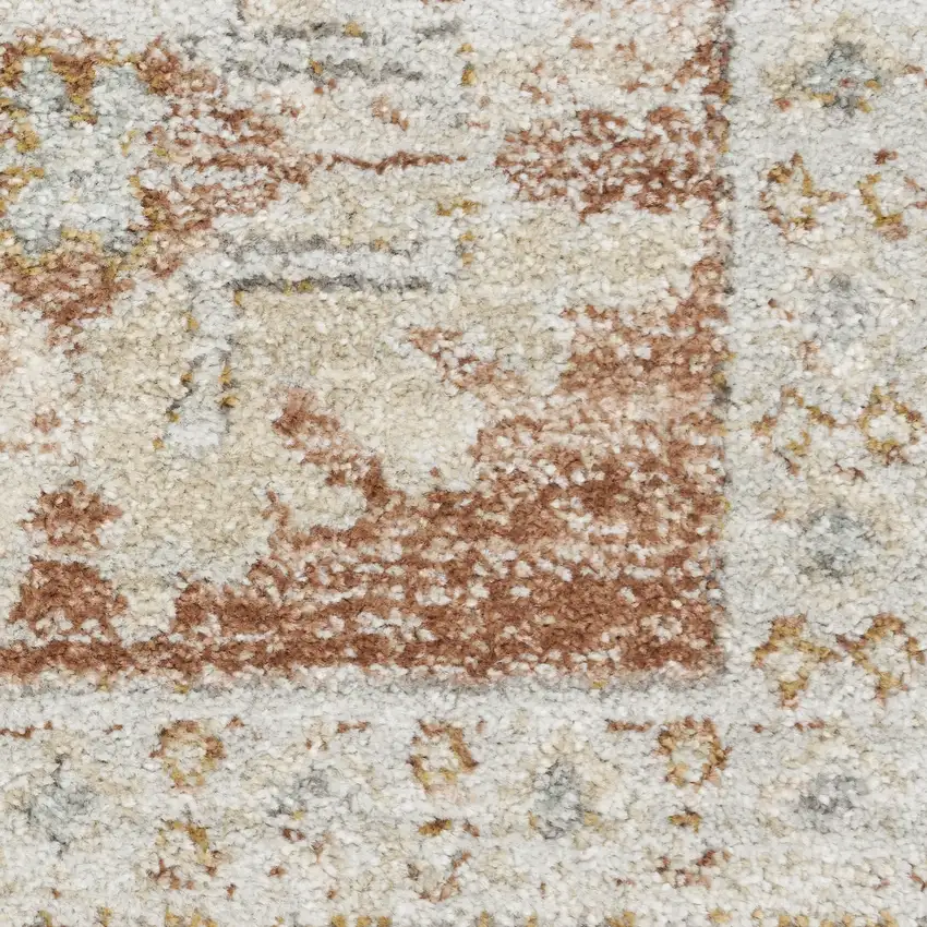 Orange and Ivory Oriental Power Loom Distressed Area Rug With Fringe Photo 3