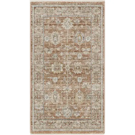 Orange and Ivory Oriental Power Loom Distressed Area Rug With Fringe Photo 8