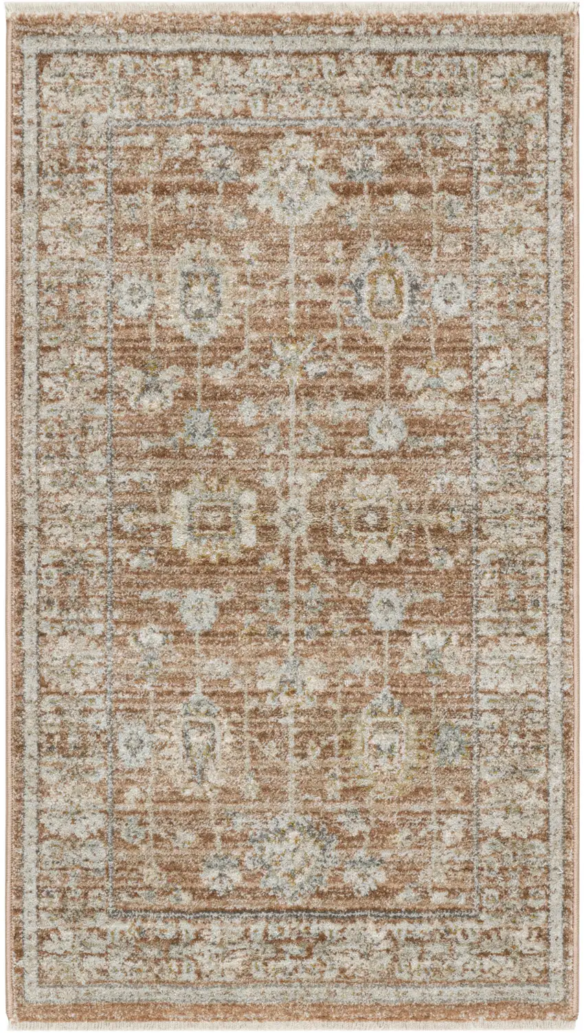 Orange and Ivory Oriental Power Loom Distressed Area Rug With Fringe Photo 8