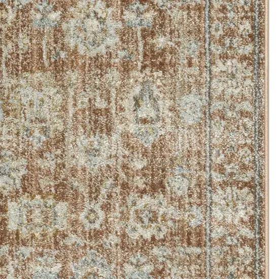 8' Orange And Ivory Oriental Distressed Runner Rug With Fringe Photo 1
