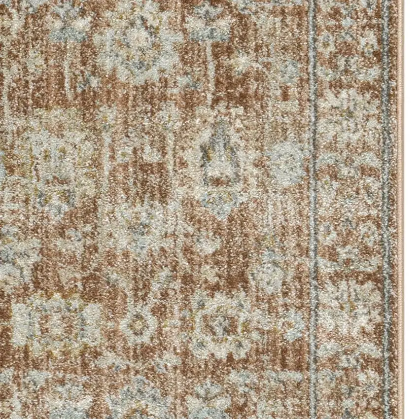 8' Orange And Ivory Oriental Distressed Runner Rug With Fringe Photo 1