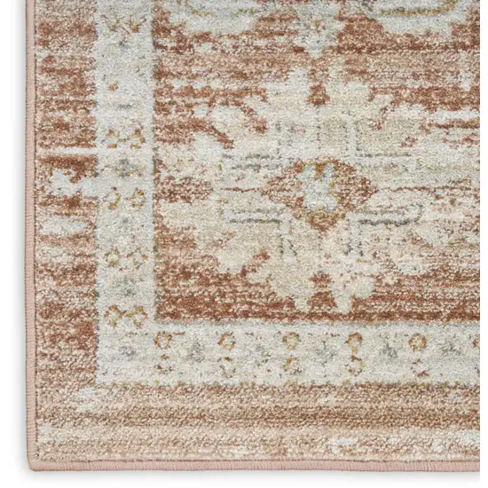 8' Orange And Ivory Oriental Distressed Runner Rug With Fringe Photo 9