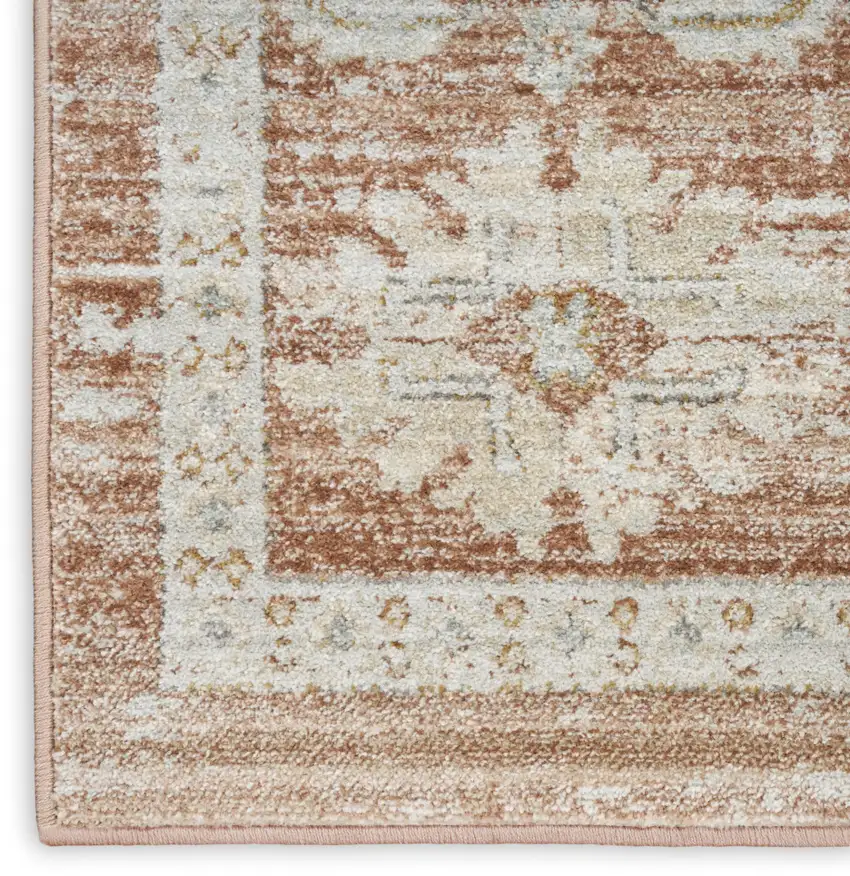 8' Orange And Ivory Oriental Distressed Runner Rug With Fringe Photo 9