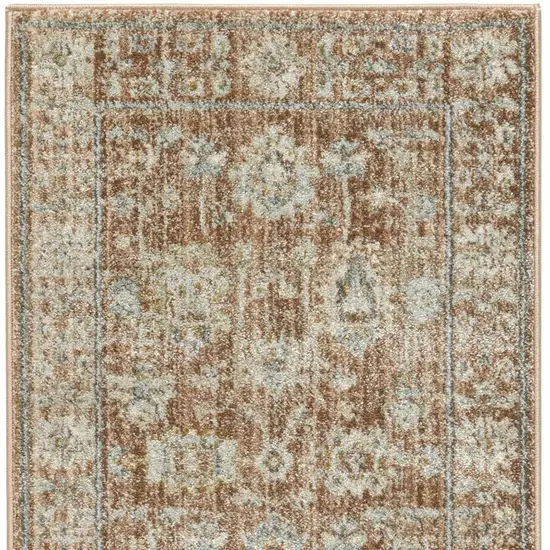 8' Orange And Ivory Oriental Distressed Runner Rug With Fringe Photo 3