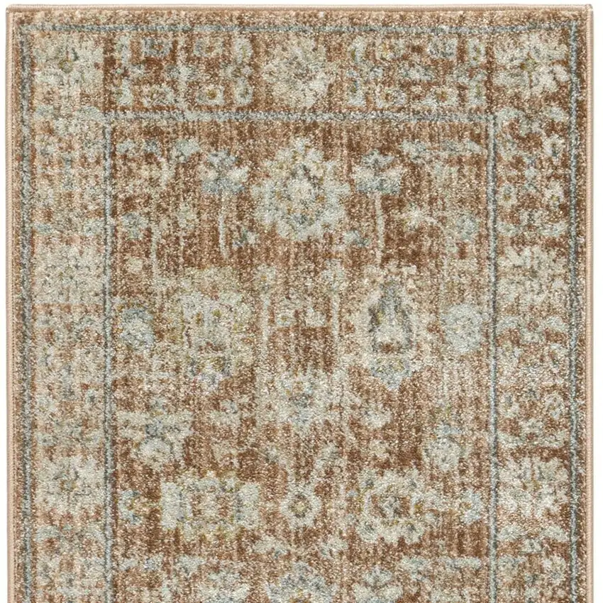8' Orange And Ivory Oriental Distressed Runner Rug With Fringe Photo 3