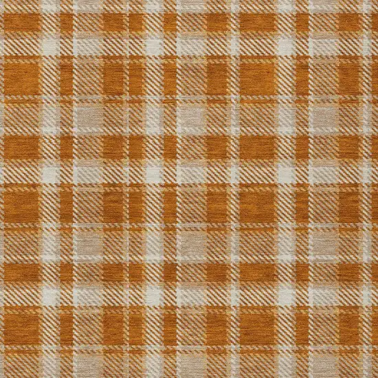 Orange and Ivory Plaid Vacuum or Hose Rinse Non Skid Indoor Outdoor Area Rug Photo 6