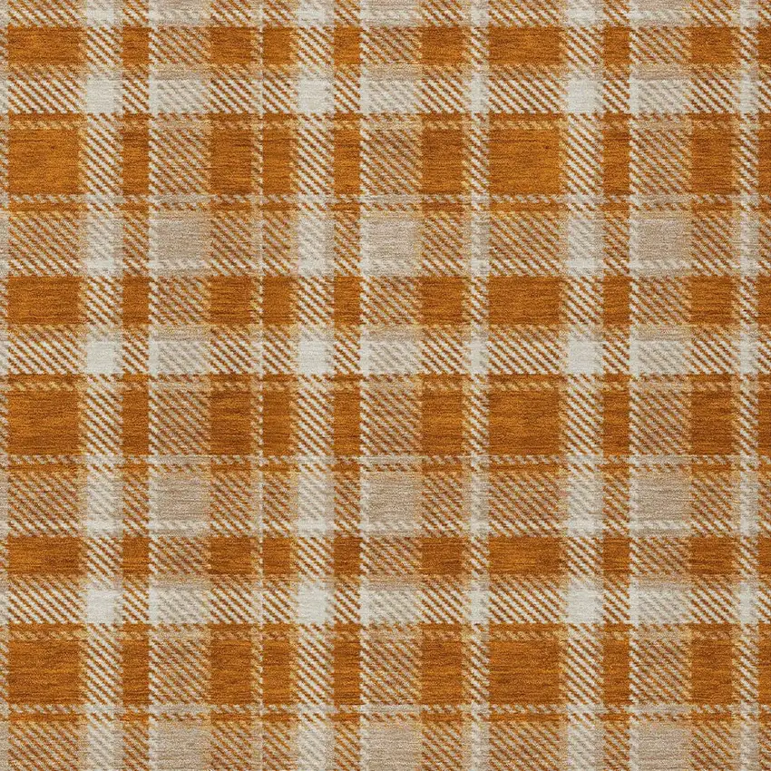 Orange and Ivory Plaid Vacuum or Hose Rinse Non Skid Indoor Outdoor Area Rug Photo 6