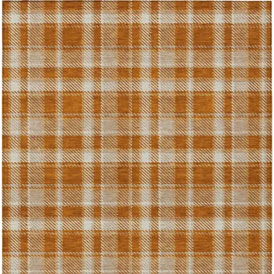 Orange and Ivory Plaid Vacuum or Hose Rinse Non Skid Indoor Outdoor Area Rug Photo 7