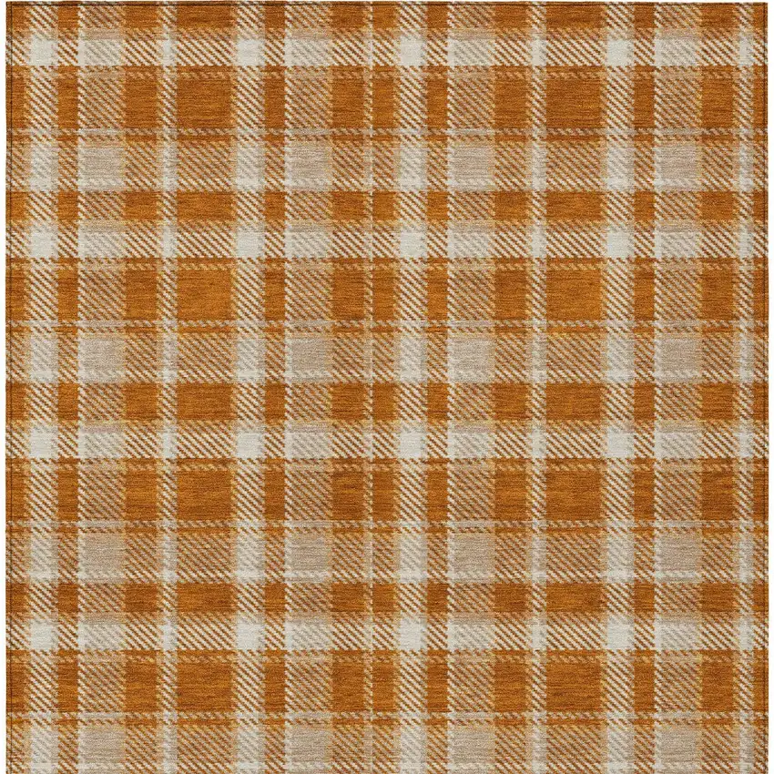 Orange and Ivory Plaid Vacuum or Hose Rinse Non Skid Indoor Outdoor Area Rug Photo 7