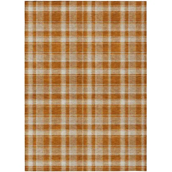 Orange and Ivory Plaid Vacuum or Hose Rinse Non Skid Indoor Outdoor Area Rug Photo 2