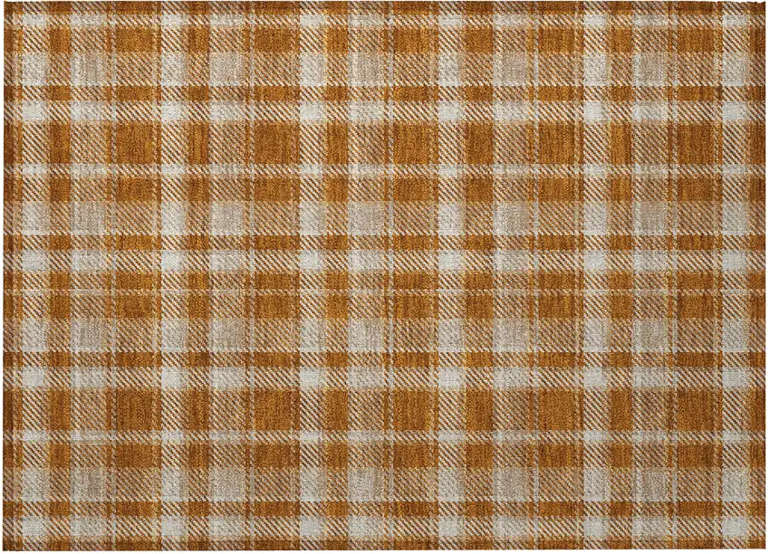 Orange and Ivory Plaid Washable Non Skid Indoor Outdoor Area Rug Photo 4