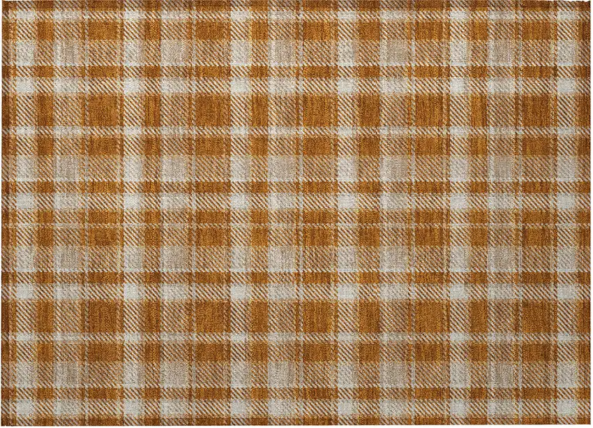 Orange and Ivory Plaid Washable Non Skid Indoor Outdoor Area Rug Photo 5