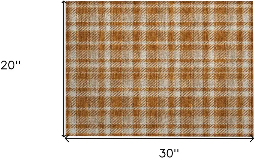 Orange and Ivory Plaid Washable Non Skid Indoor Outdoor Area Rug Photo 3