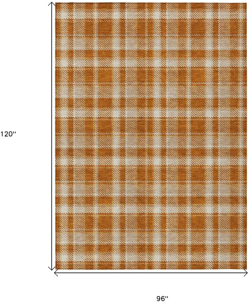Orange and Ivory Plaid Washable Non Skid Indoor Outdoor Area Rug Photo 3