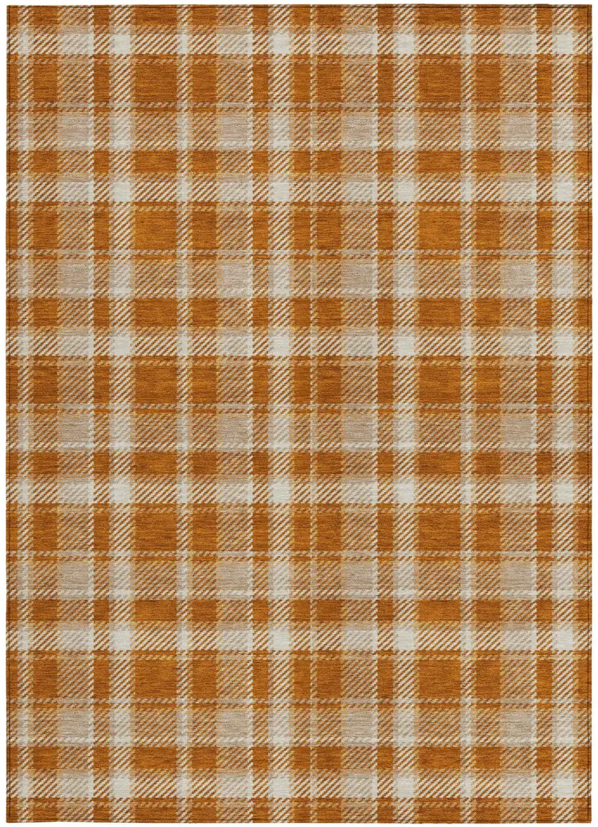 Orange and Ivory Plaid Washable Non Skid Indoor Outdoor Area Rug Photo 5