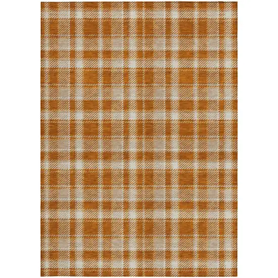 Orange and Ivory Plaid Washable Non Skid Indoor Outdoor Area Rug Photo 4