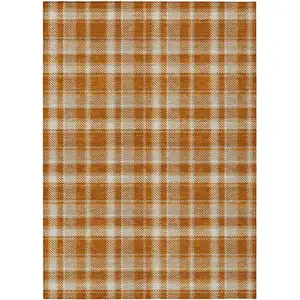 Photo of Orange and Ivory Plaid Washable Non Skid Indoor Outdoor Area Rug