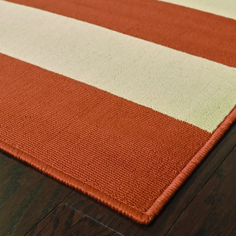Orange and Ivory Striped Indoor Outdoor Area Rug Photo 2