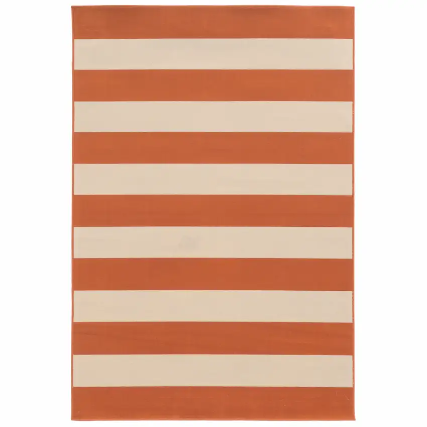 Orange and Ivory Striped Indoor Outdoor Area Rug Photo 1
