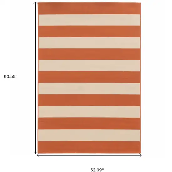 Orange and Ivory Striped Indoor Outdoor Area Rug Photo 5