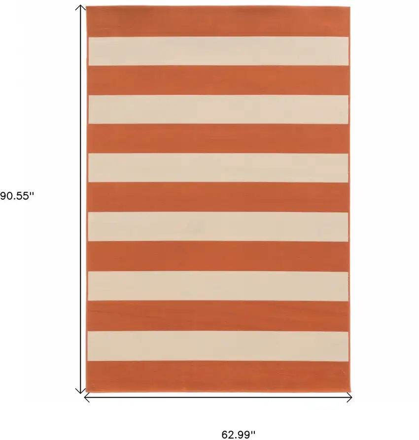 Orange and Ivory Striped Indoor Outdoor Area Rug Photo 5