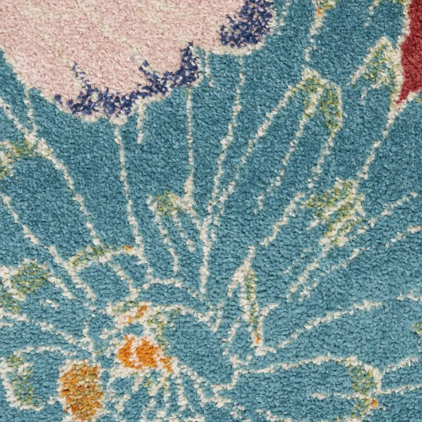Orange and Red Floral Power Loom Area Rug Photo 5