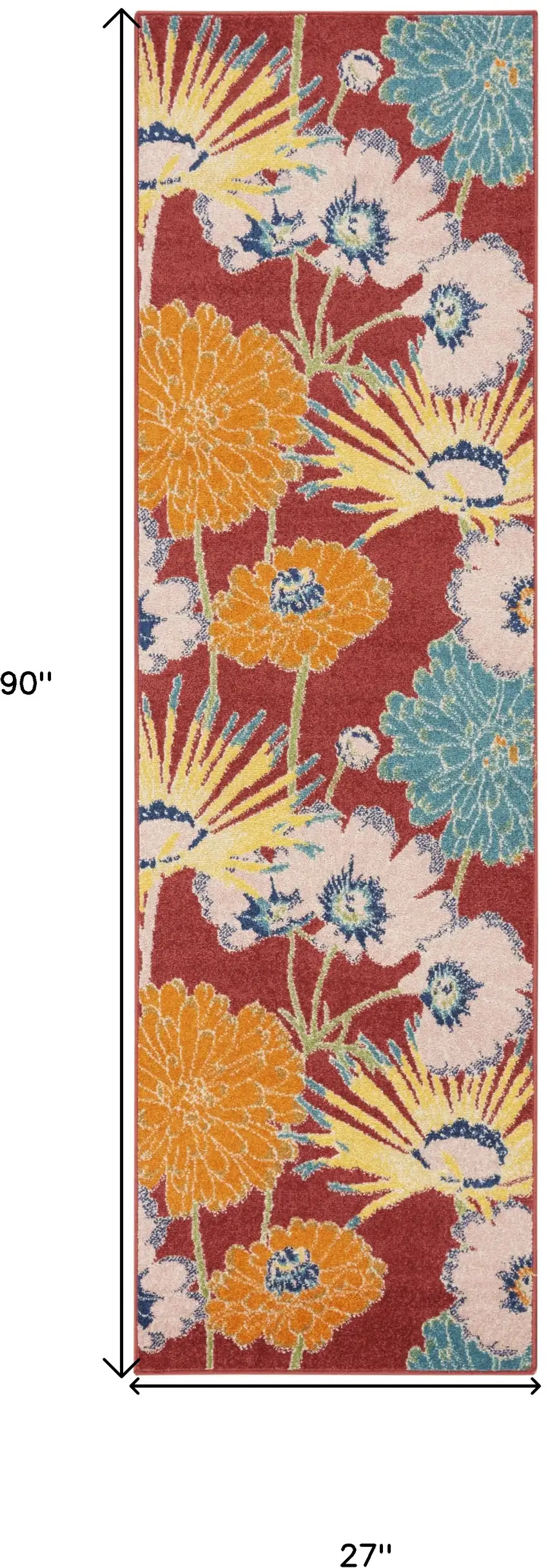 Orange and Red Floral Power Loom Runner Rug Photo 3