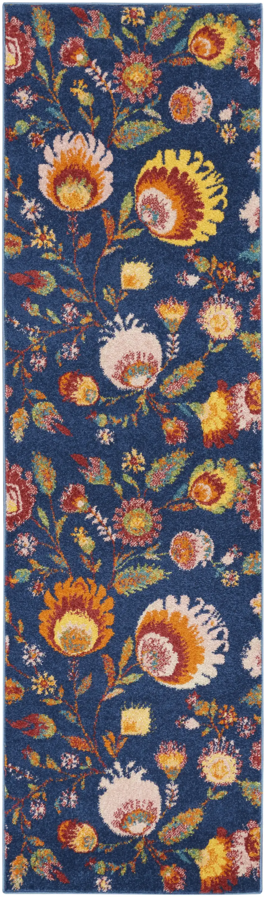 Orange and Red Floral Power Loom Runner Rug Photo 2