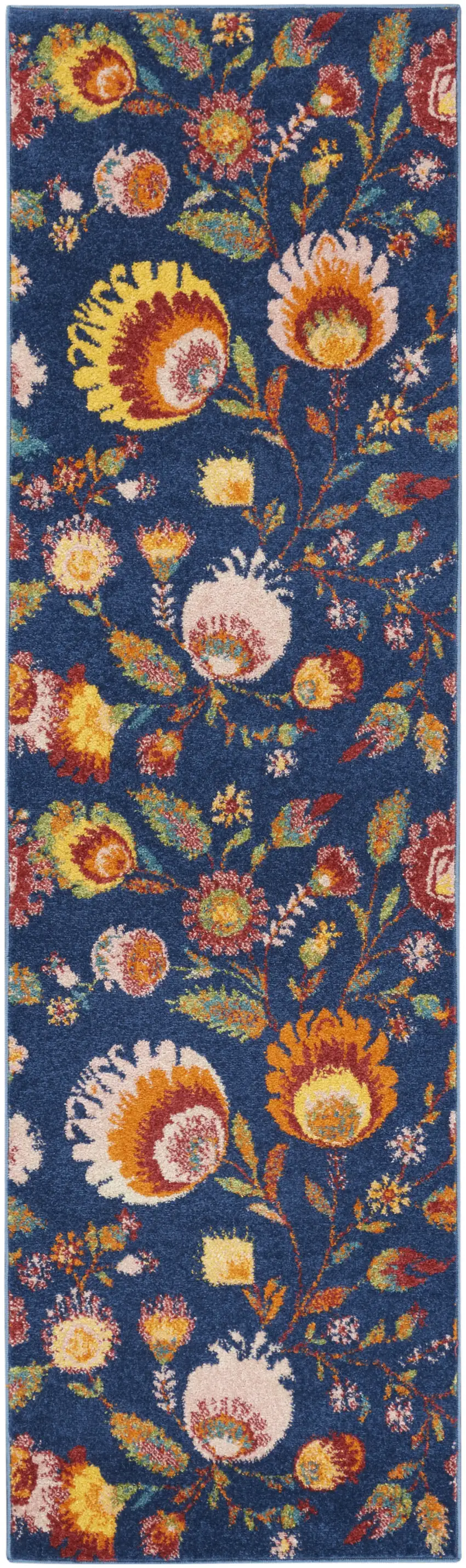 Orange and Red Floral Power Loom Runner Rug Photo 9