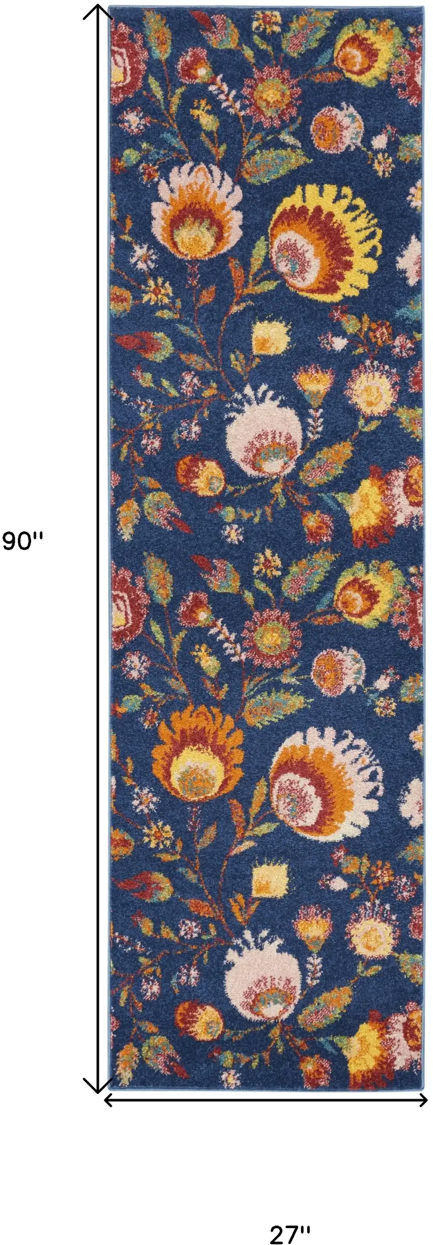 Orange and Red Floral Power Loom Runner Rug Photo 3