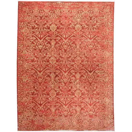 Orange and Red Oriental Power Loom Area Rug Photo 2