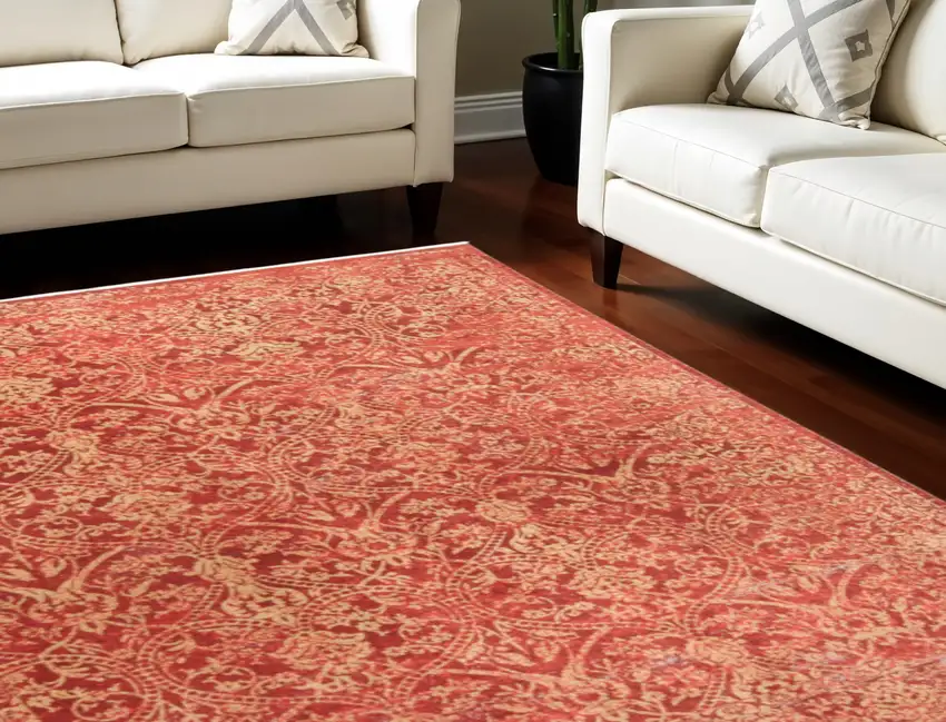 Orange and Red Oriental Power Loom Area Rug Photo 1