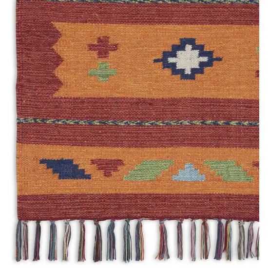 Orange and Red Southwestern Handmade Area Rug With Fringe Photo 7