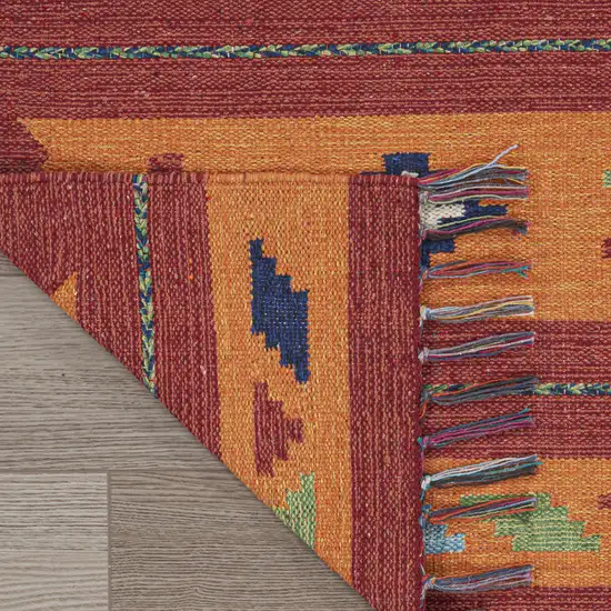 Orange and Red Southwestern Handmade Area Rug With Fringe Photo 9