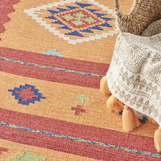 Orange and Red Southwestern Handmade Area Rug With Fringe Photo 8