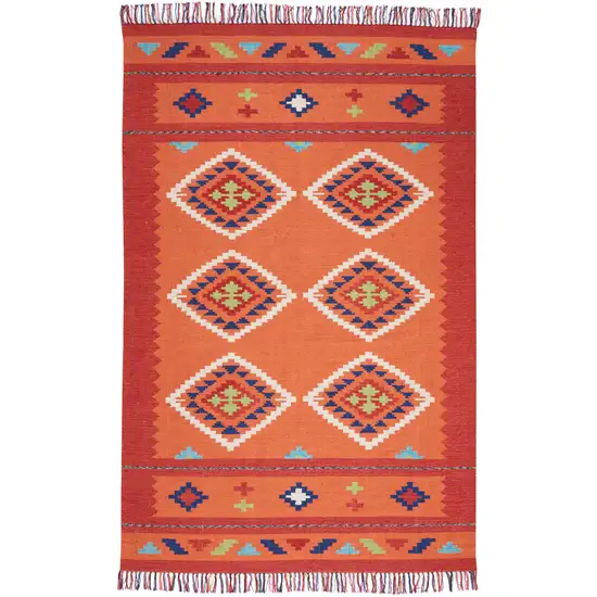 Orange and Red Southwestern Handmade Area Rug With Fringe Photo 1