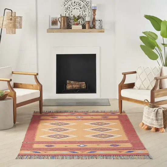 Orange and Red Southwestern Handmade Area Rug With Fringe Photo 4