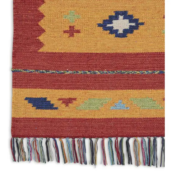 Orange and Red Southwestern Handmade Area Rug With Fringe Photo 7