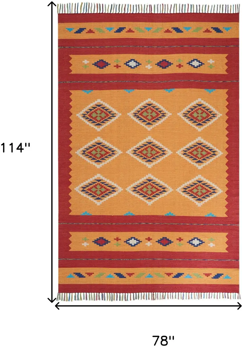 Orange and Red Southwestern Handmade Area Rug With Fringe Photo 9